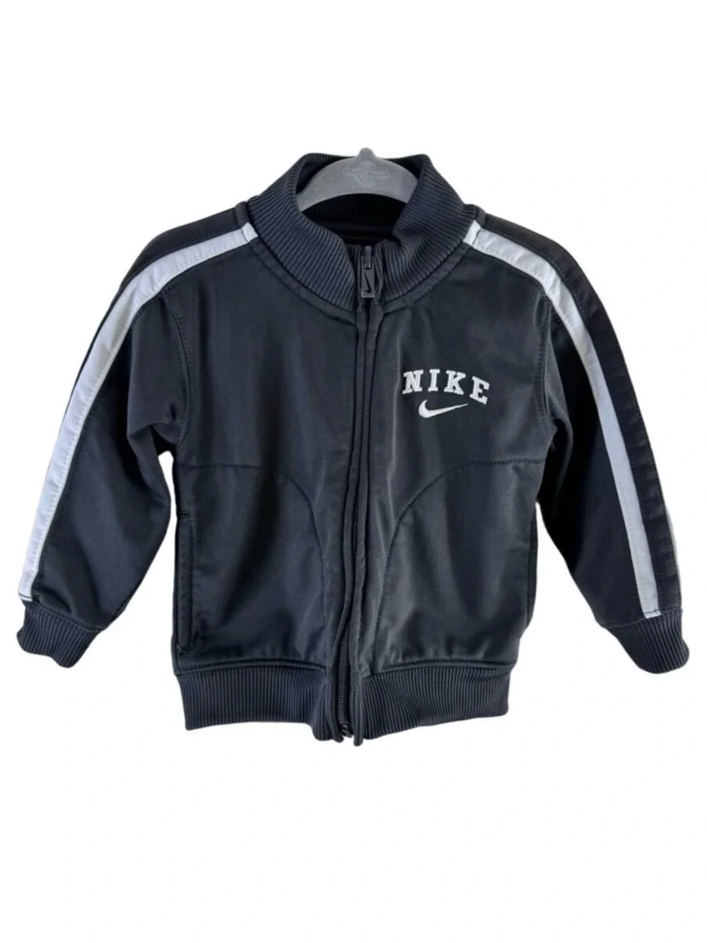Nike‎ Gray White Full Zip Lightweight Sweatshirt Pockets Logo Size 12 Months
